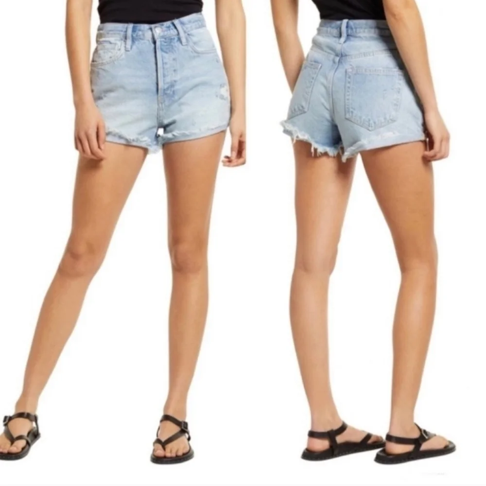 Free People Lasso Denim Shorts Sz 31 Cut-Off Distressed Button Fly